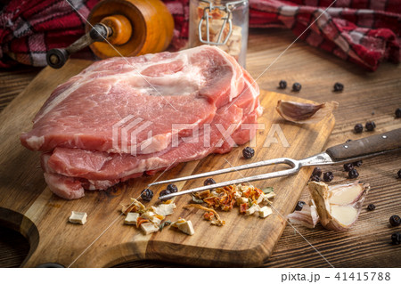 Slices of raw pork neck. Slices of raw pork neck. 41415788