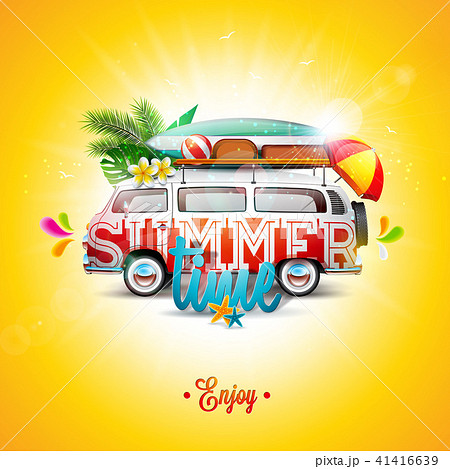 Vector Summer Holiday illustration on blue sky and cloud background. Tropical plants, flower, travel Vector Summer Holiday illustration on blue sky and cloud background. Tropical plants, flower, travel 41416639