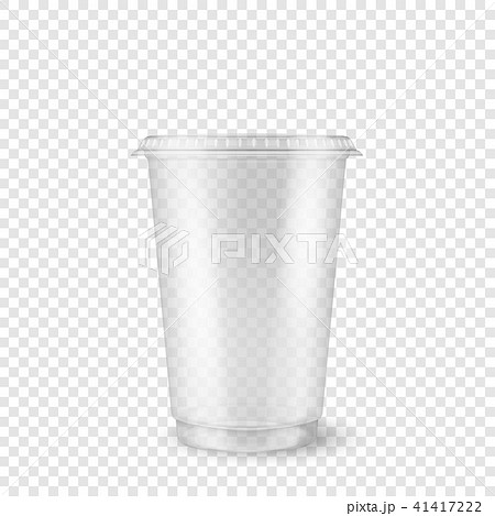 Vector realistic 3d empty clear plastic disposable cup closeup isolated on transparency grid Vector realistic 3d empty clear plastic disposable cup closeup isolated on transparency grid 41417222