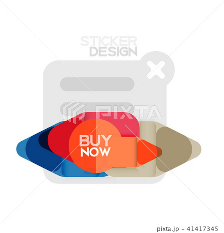 Flat design triangle arrow shape geometric sticker icon, paper style design with buy now sample text Flat design triangle arrow shape geometric sticker icon, paper style design with buy now sample text 41417345
