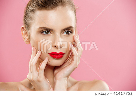 Beauty concept - Close up Gorgeous Young Brunette Woman face portrait. Beauty Model Girl with bright 41417752