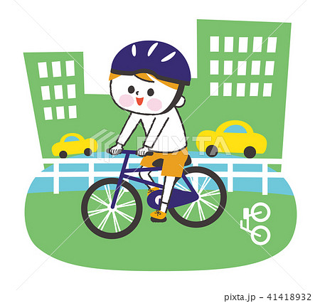 街中を自転車で走る子供のイラスト素材