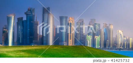 Skyline of West Bay and stony bank Doha, Qatar 41425732