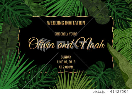 Tropic leaves background with frame for your text. Eps10 vector template. 41427504