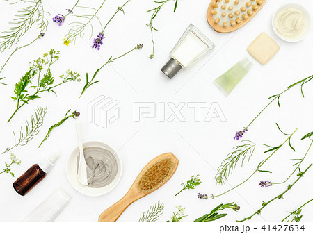 Natural cosmetics background, flat lay Natural cosmetics background, flat lay 41427634