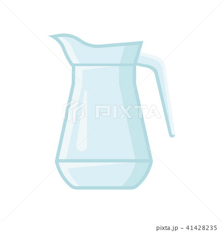 Transparent glass jug for water or juice. Vessel with one handle. Flat vector element for banner or 41428235