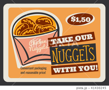 Chicken nuggets retro card of fast food restaurant 41430245