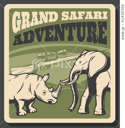 Safari Animal Retro Poster Of Hunting Sport Designのイラスト素材