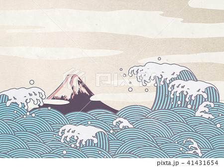 波　水しぶき　富士山　和紙 41431654