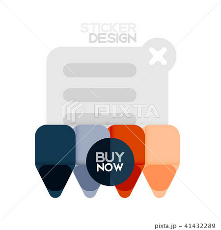 Flat design triangle arrow shape geometric sticker icon, paper style design with buy now sample text 41432289
