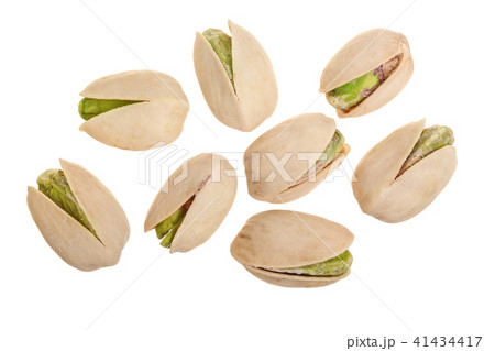 Pistachios isolated on white background, top view. Flat lay Pistachios isolated on white background, top view. Flat lay 41434417