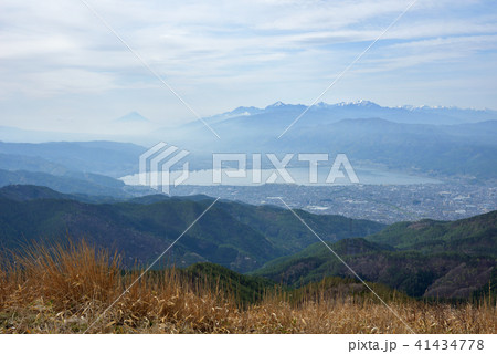 長野県塩尻市 高ボッチ高原 富士山と諏訪湖 41434778