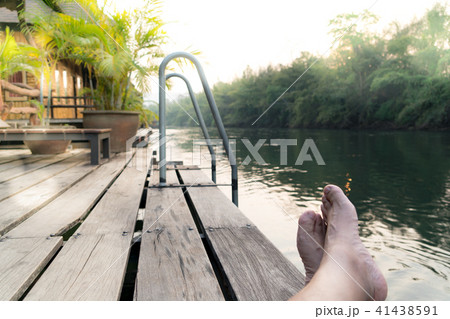 relaxing day river view at rafting cottage terrace 41438591