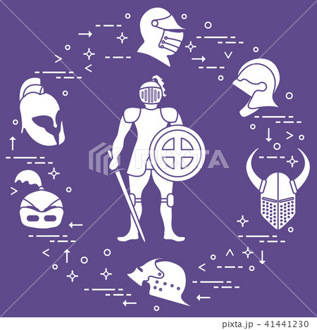Knight with shield, sword, and different helmets Knight with shield, sword, and different helmets 41441230