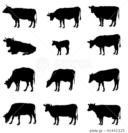 Cow Set Livestock Silhouettes Farm Animal Sign のイラスト素材