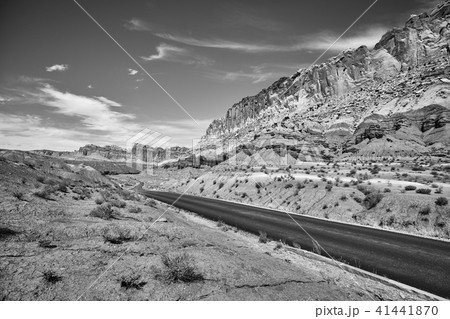 Black and white picture of a scenic road. Black and white picture of a scenic road. 41441870