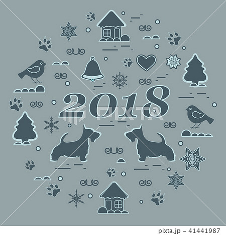different new year and Christmas symbols arranged 41441987
