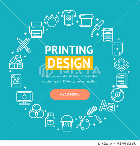 Printing Signs Round Design Template Thin Line Icon Concept. Vector Printing Signs Round Design Template Thin Line Icon Concept. Vector 41443236