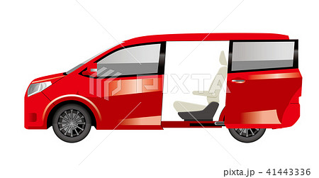 スライドドアが開いた赤色のミニバンのイラスト 自動車のイラスト