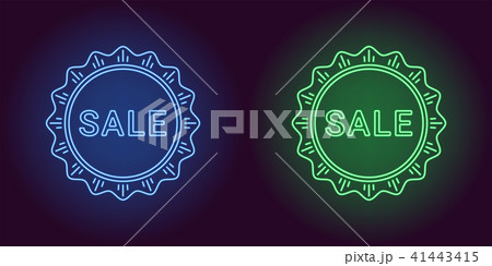 Neon icon of Blue and Green Sale badge Neon icon of Blue and Green Sale badge 41443415