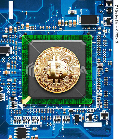 Golden Bitcoin on a processor Golden Bitcoin on a processor 41444032