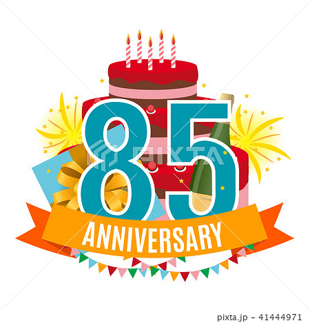 Template 85 Years Anniversary Congratulations, Greeting Card with Cake, Gift Box, Fireworks and 41444971