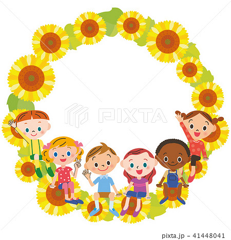 ひまわりに座る子供達 41448041