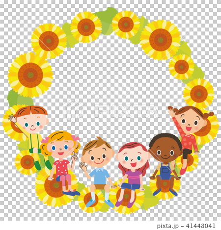 ひまわりに座る子供達 41448041