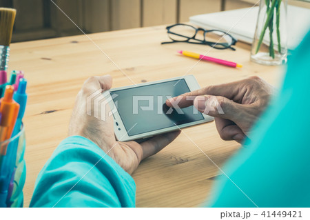 Green TShirt Businessman Touch Smartphone Vintage 41449421