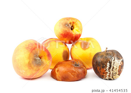 Fruits of an apple and peach with rot. 41454535