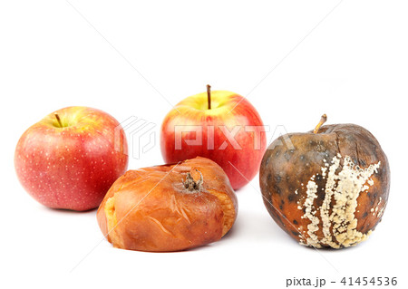 Fruits of an apple and peach with rot. 41454536