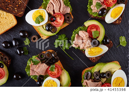 close-up of tuna sandwiches, flat lay close-up of tuna sandwiches, flat lay 41455398