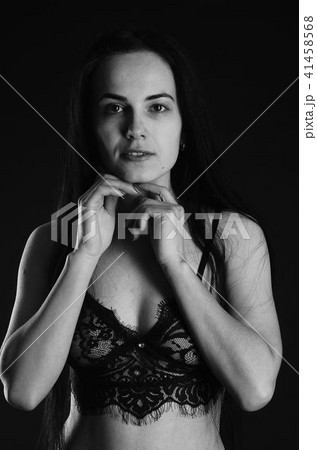 Young beautiful woman in a fashionable linen luxury brunette in the Studio 41458568