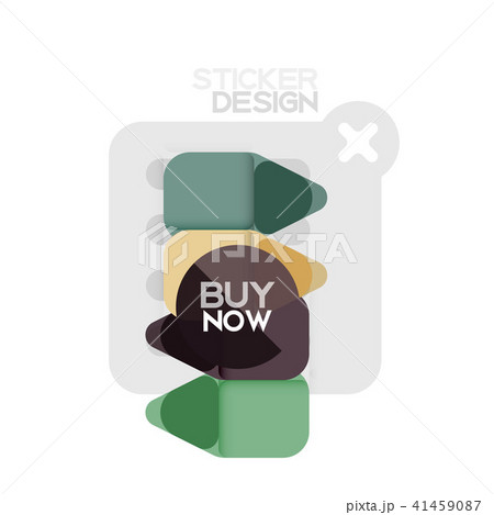 Flat design triangle arrow shape geometric sticker icon, paper style design with buy now sample text 41459087