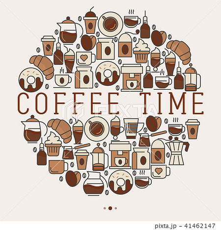 Coffee time concept in circle with thin line icons Coffee time concept in circle with thin line icons 41462147