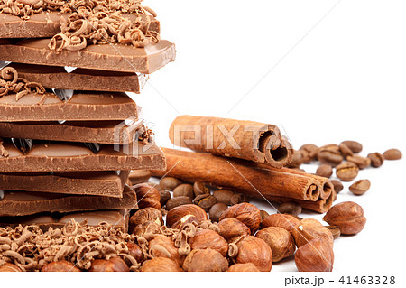 Chocolate tiles and nuts on white background 41463328