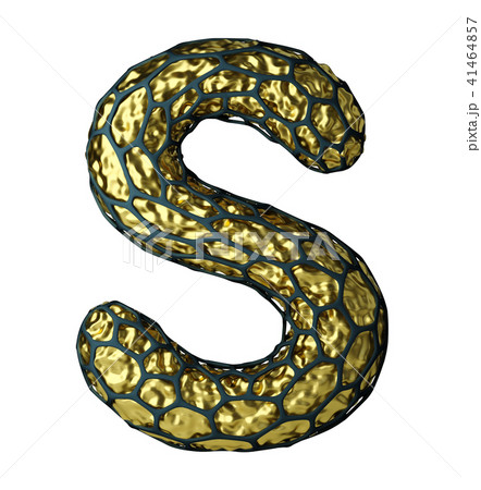 Golden shining metallic 3D with black cage symbol capital letter S - uppercase isolated on white 41464857