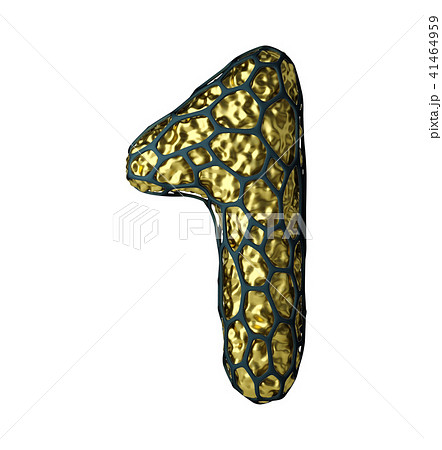 Number 1 one made of Golden shining metallic 3D with black cage isolated on white 41464959