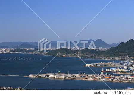 三豊市詫間町の水出工業団地と津嶋神社、多度津町、讃岐富士 41465610