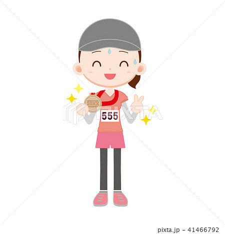 女性ランナー 完走メダルとピースサイン 女性ランナー 完走メダルとピースサイン 41466792