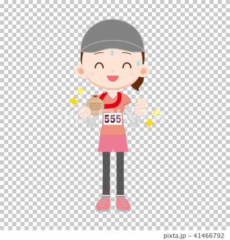 女性ランナー 完走メダルとピースサイン 女性ランナー 完走メダルとピースサイン 41466792