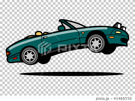 国産コンパクトオープンスポーツ　ジャンプ　緑色　自動車イラスト 41468550