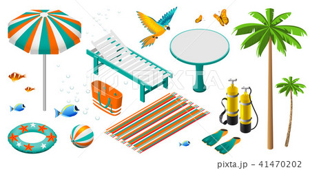 Set of isometric summer beach holiday objects Set of isometric summer beach holiday objects 41470202