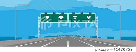 Highway or motorway and green signage with heart 41470758