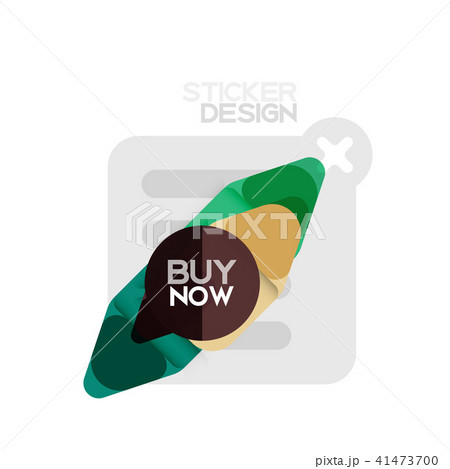 Flat design triangle arrow shape geometric sticker icon, paper style design with buy now sample text Flat design triangle arrow shape geometric sticker icon, paper style design with buy now sample text 41473700