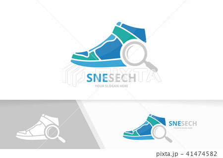 Vector sneaker and loupe logo combination. Shoe and magnifying symbol or icon. Unique footwear and Vector sneaker and loupe logo combination. Shoe and magnifying symbol or icon. Unique footwear and 41474582