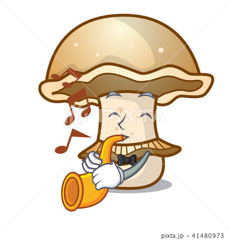 With trumpet portobello mushroom mascot cartoon 41480973