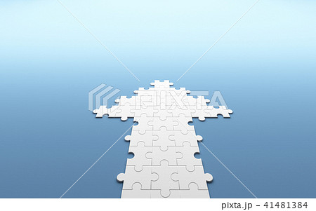 Jigsaw puzzle in the form of an arrow on blue 41481384
