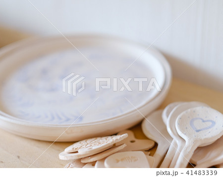 handmade crockery artisan clay plate spoon 41483339