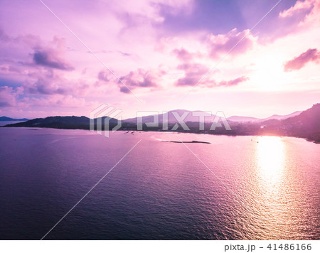 Aerial view of beautiful tropical beach and sea with palm and other tree in koh samui island 41486166